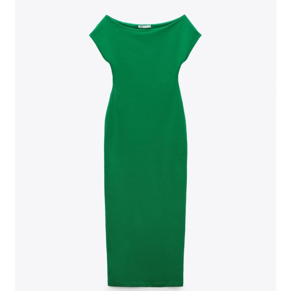 Zara S Fitted Midi Green Dress